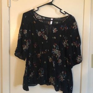 Black floral blouse